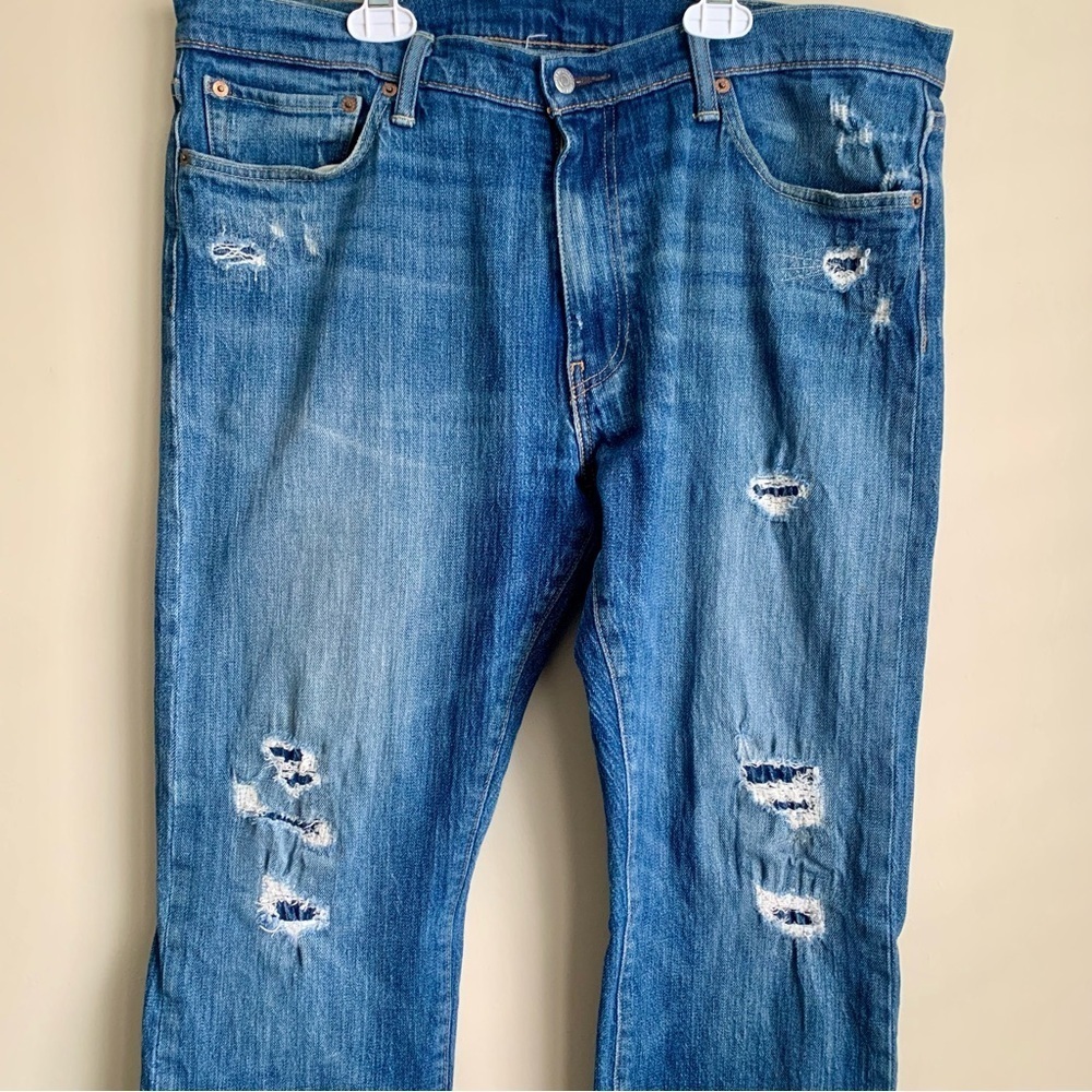 Levi's 513 White Oak Cone Denim distressed look medium wash jeans size 36/34 - Picture 2 of 4